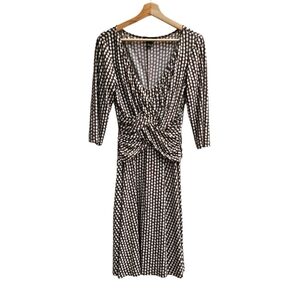 Cartise Dress Fit and Flare Fitted Brown and White Polkadot Dress, Size Medium